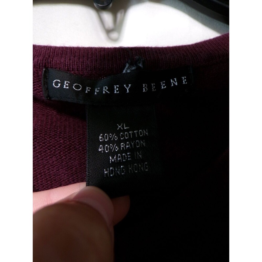Geoffrey Beene Men's Pullover V-Neck Sweater XL Burgundy Cotton Blend - Picture 3 of 4